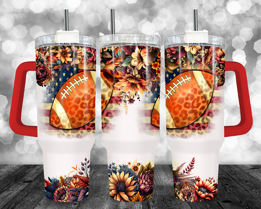 Fall Floral Football - 40oz Handle Tumbler - Sublimation or Waterslide Wrap