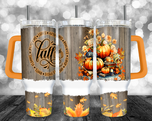 Fall Woodgrain - 40oz Handle Tumbler - Sublimation or Waterslide Wrap