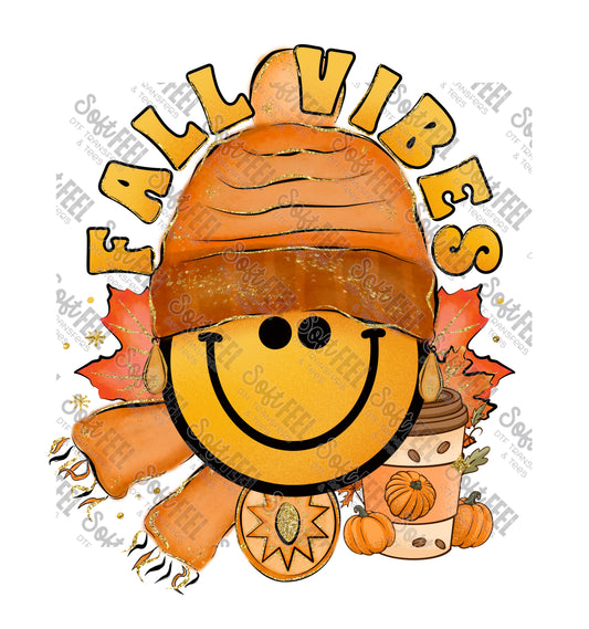 Fall Vibes Smiley - Fall - Direct To Film Transfer / DTF - Heat Press Clothing Transfer