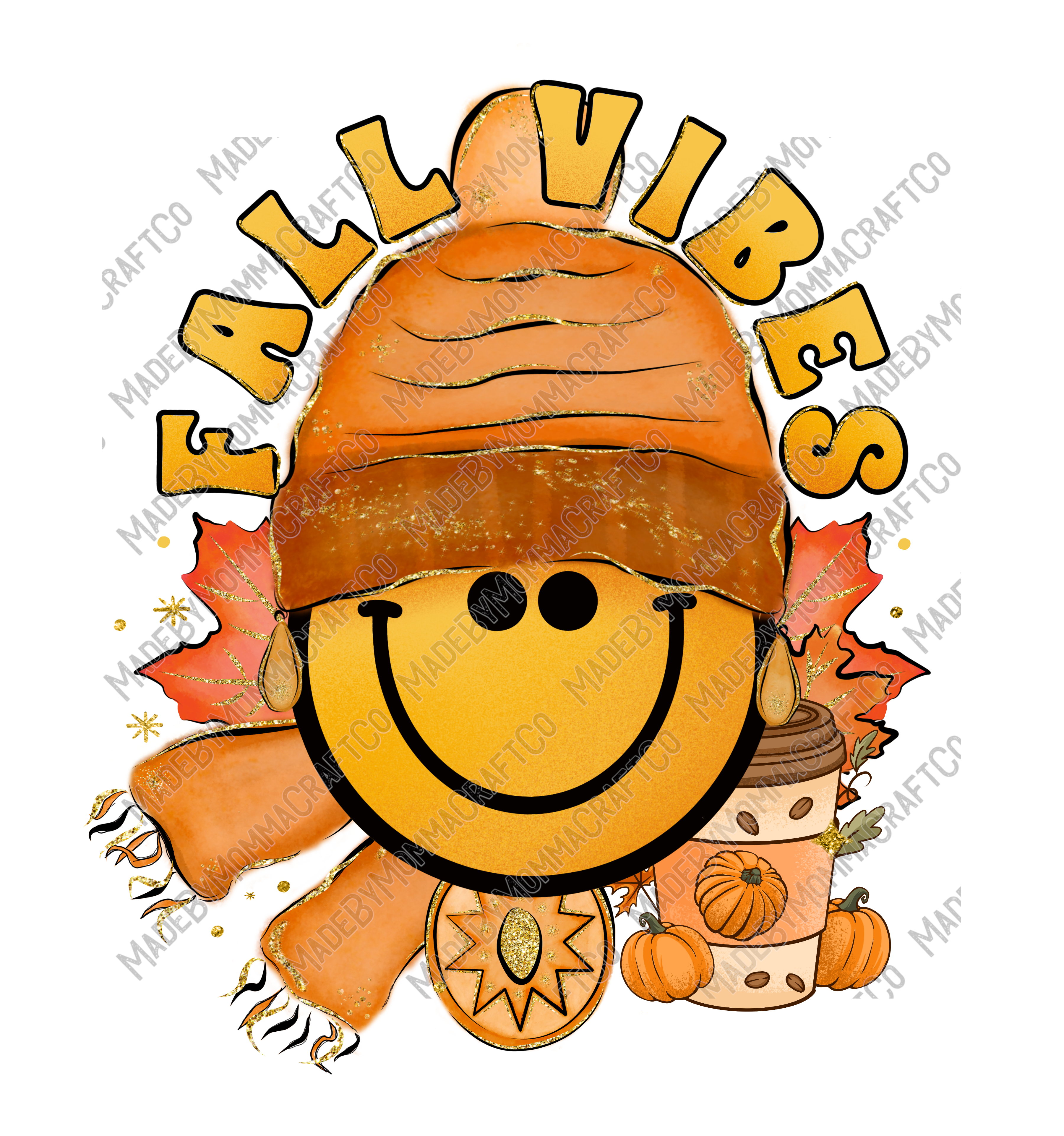 Fall Vibes Smiley - Cheat Clear Waterslide™ or White Cast Sticker