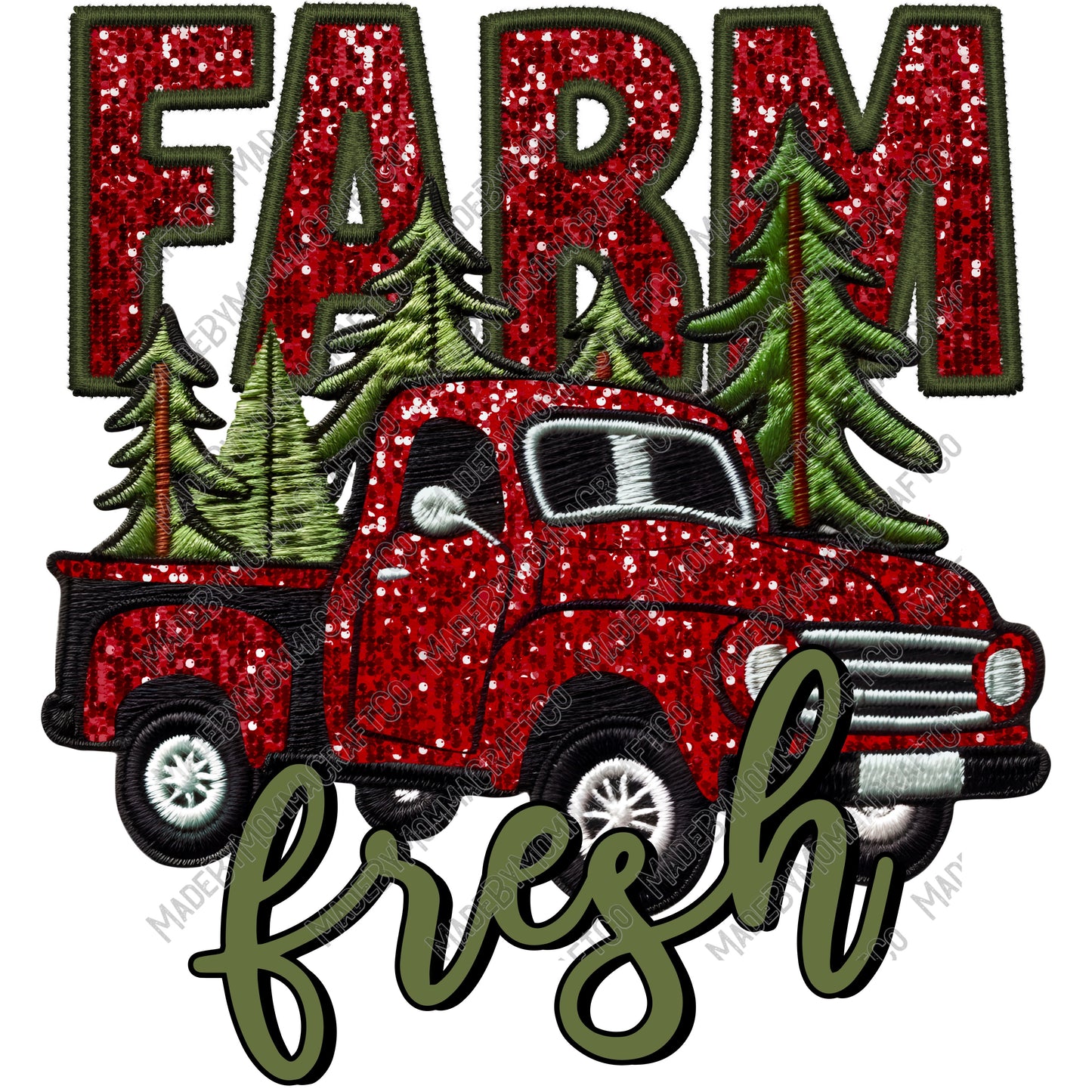 Farm Fresh - Faux Embroidery / Christmas - Cheat Clear Waterslide™ or White Cast Sticker