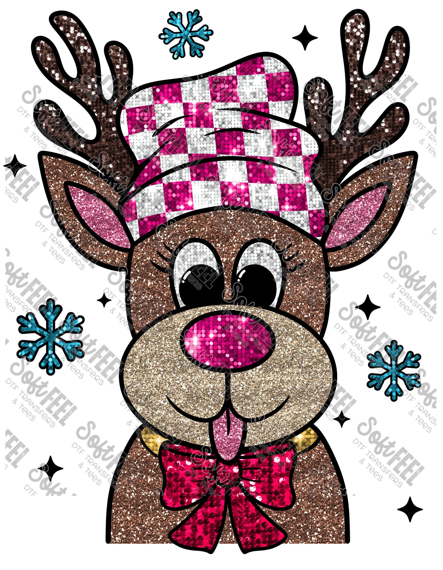 Faux Reindeer Girl- Christmas - Direct To Film Transfer / DTF - Heat Press Clothing Transfer