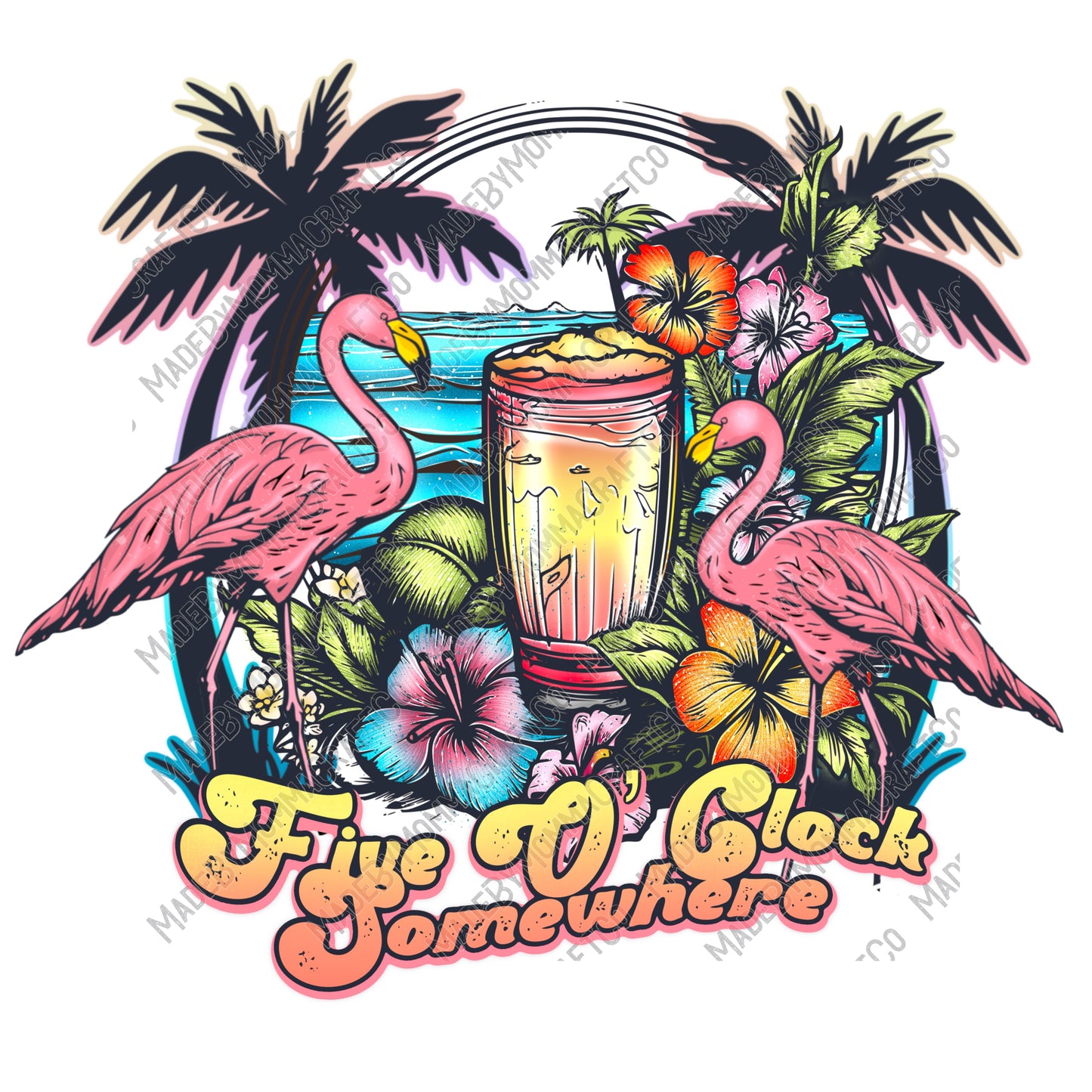 5 o’clock somewhere flamingos summer - Country Western - Cheat Clear Waterslide™ or White Cast Sticker