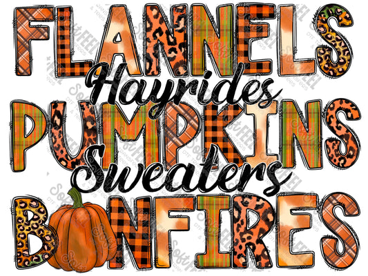 Doodle Flannels Pumpkins and Bonfires - Fall - Direct To Film Transfer / DTF - Heat Press Clothing Transfer