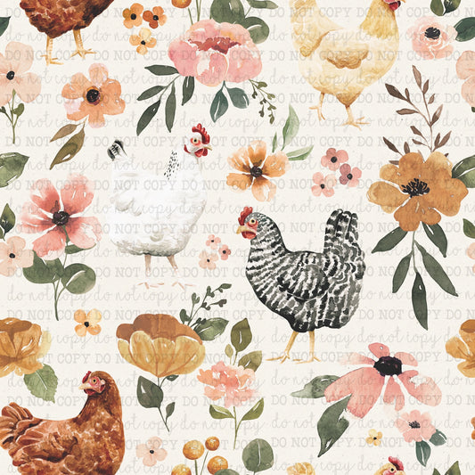 Floral Spring Charlotte Floral Chickens - Vinyl Or Waterslide Seamless Wrap