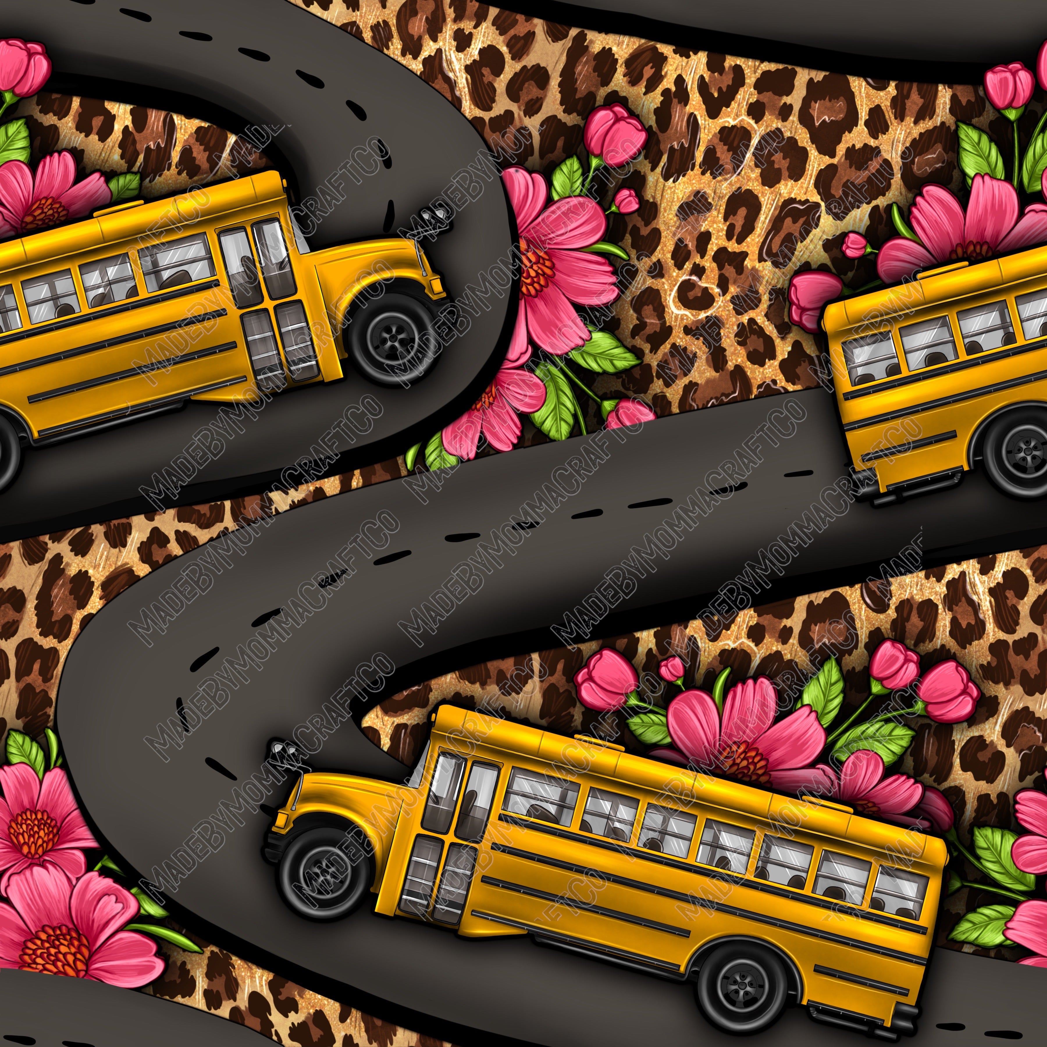 Flower Leopard School Bus - Vinyl Or Waterslide Seamless Wrap