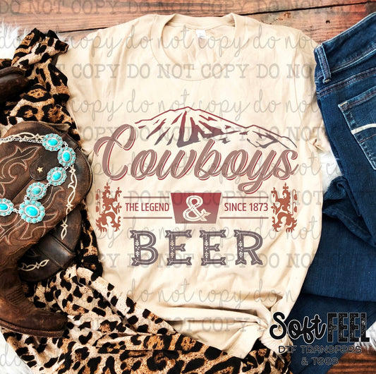 Cowboys and Beer - Country Western - Direct To Film Transfer / DTF - Heat Press Clothing Transfer