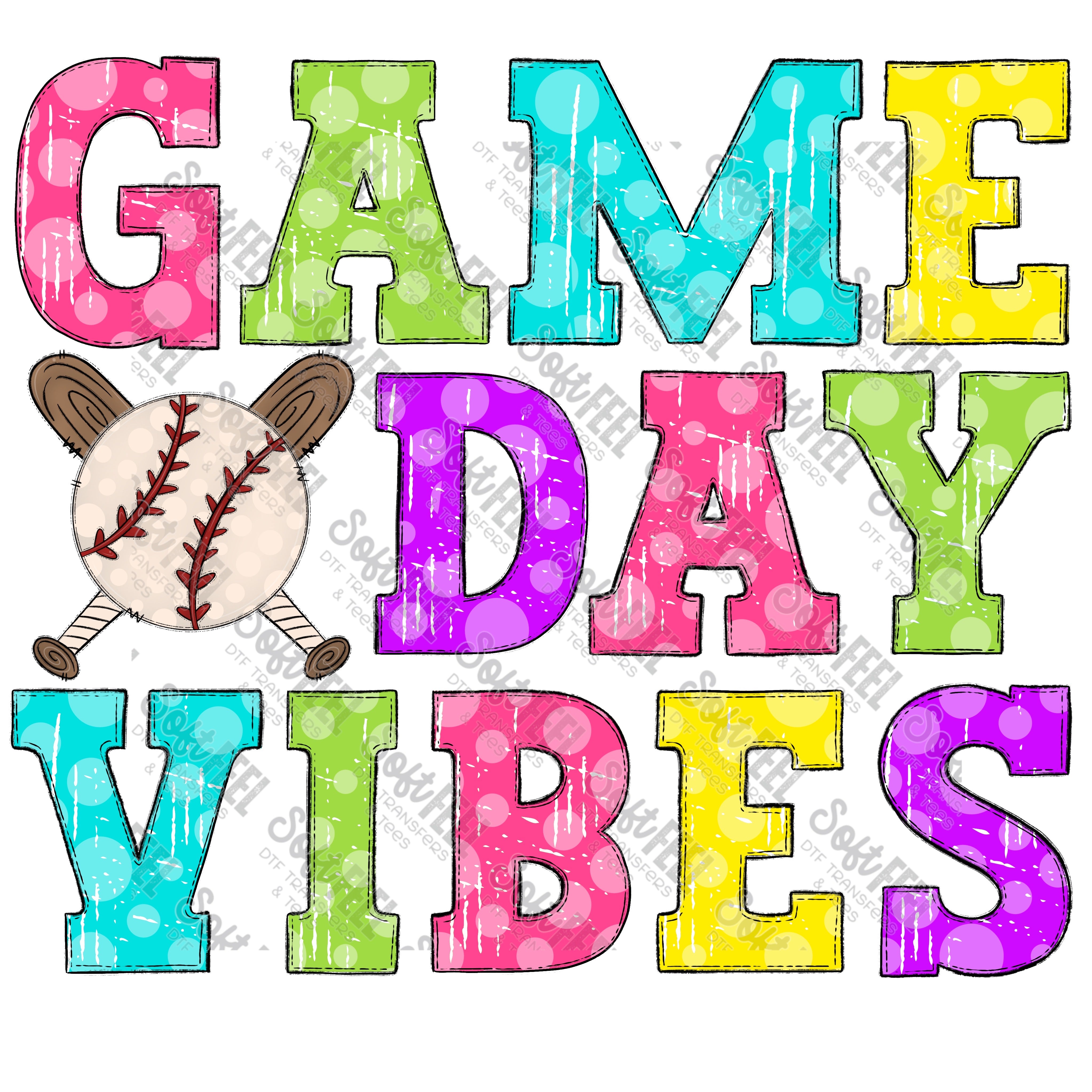 Game Day Vibes Baseball - Women&#39;s /Youth/ Sports - Direct To Film Transfer / DTF - Heat Press Clothing Transfer