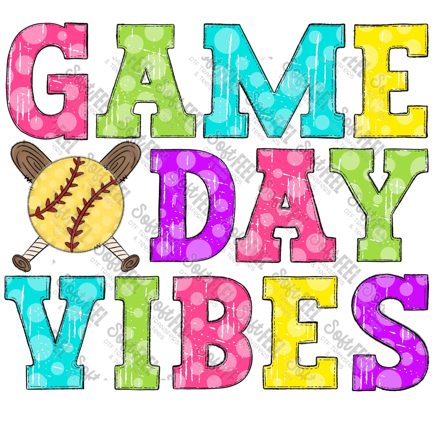 Game Day Vibes Softball - Women's /Youth/ Sports - Direct To Film Transfer / DTF - Heat Press Clothing Transfer