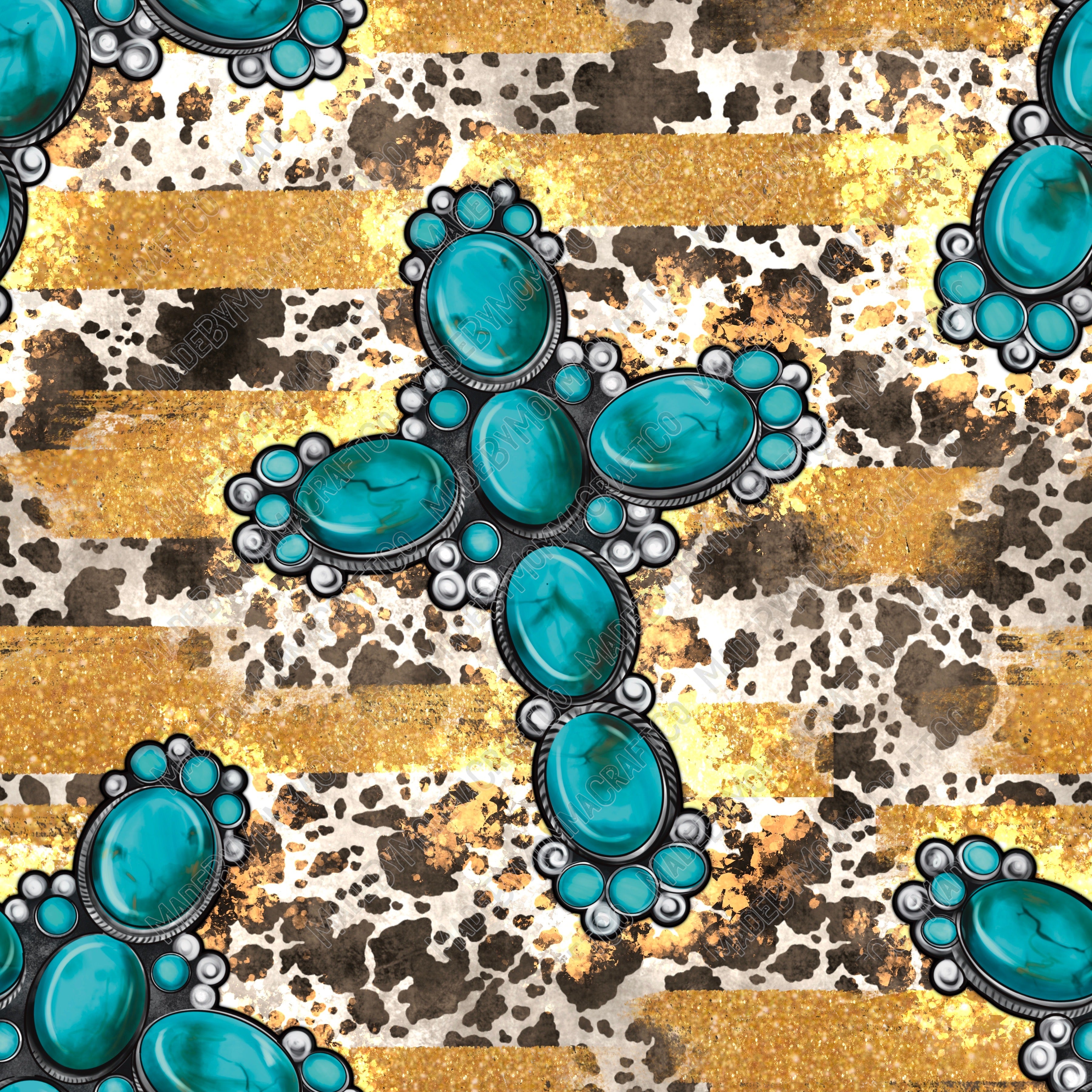 Gemstone Cross With Cowhide and Glitter - Vinyl Or Waterslide Seamless Wrap