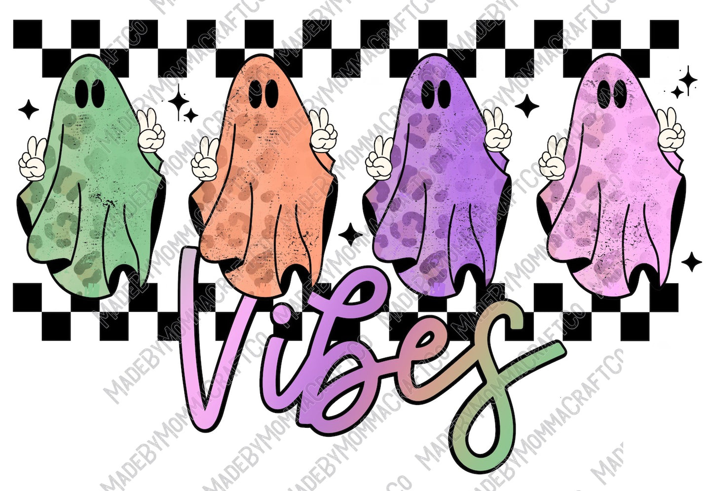 Retro Ghost Checkered Vibes - Halloween - Cheat Clear Waterslide™ or White Cast Sticker