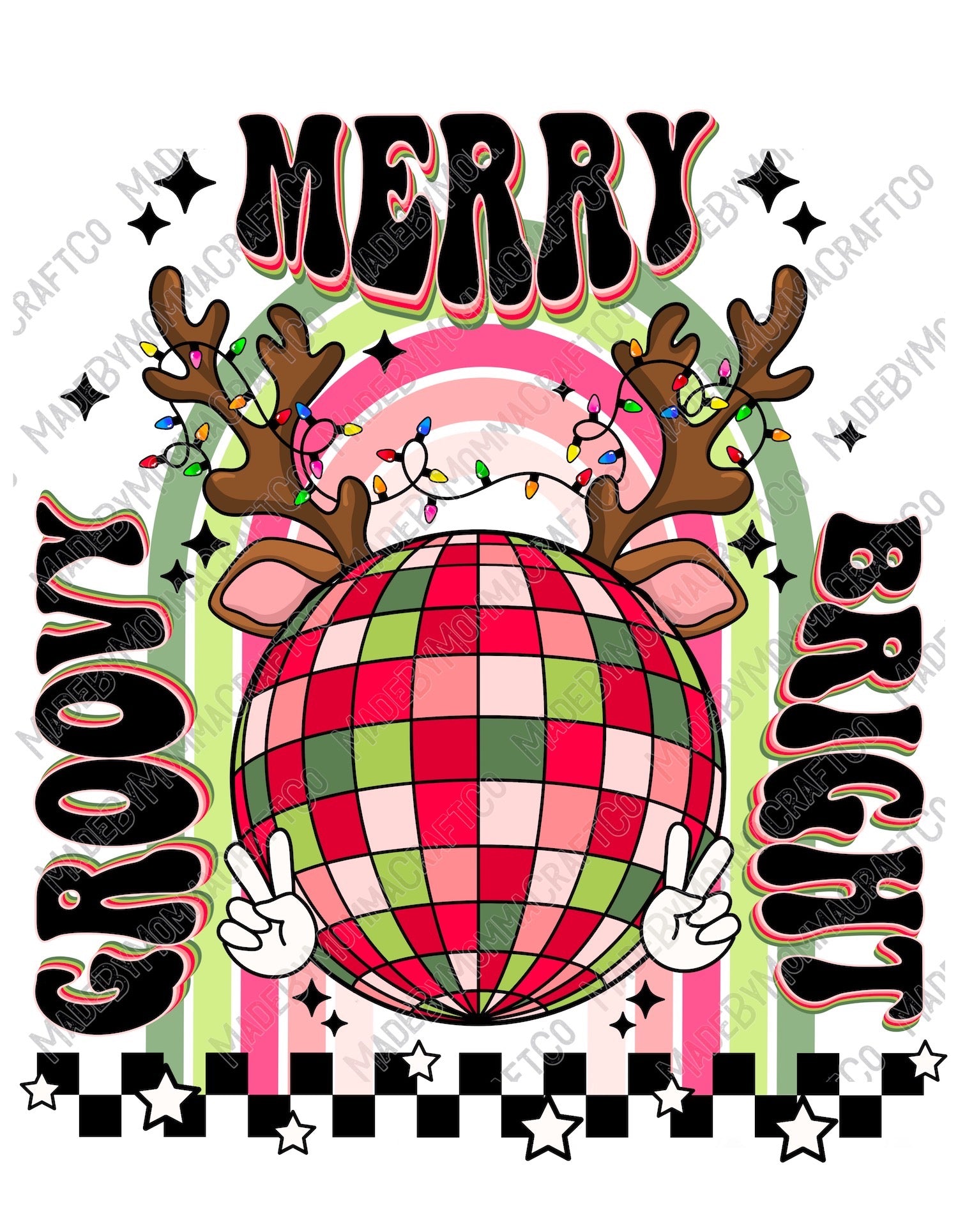 Rainbow Groovy &amp; Bright - Retro Christmas - Cheat Clear Waterslide™ or White Cast Sticker