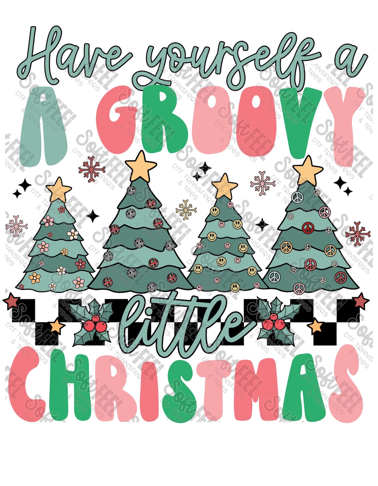 Groovy Little Christmas Retro - Christmas - Direct To Film Transfer / DTF - Heat Press Clothing Transfer