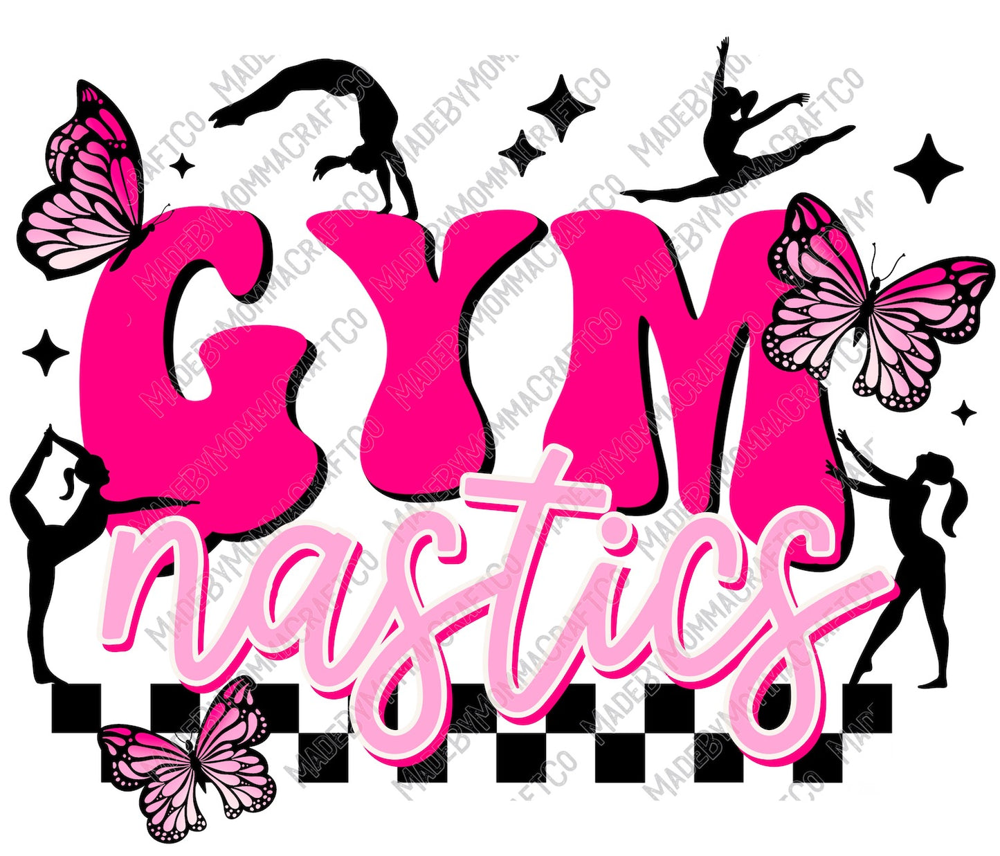 Gymnastics Pink Butterflies Retro - Cheat Clear Waterslide™ or White Cast Sticker