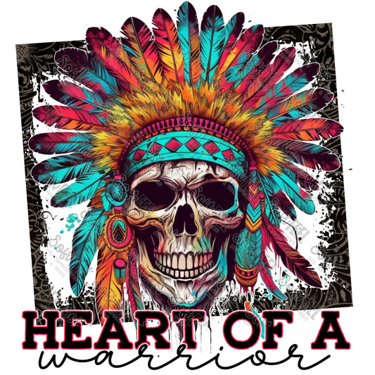 Heart Of A Warrior Skull - Hippie / Western - Direct To Film Transfer / DTF - Heat Press Clothing Transfer