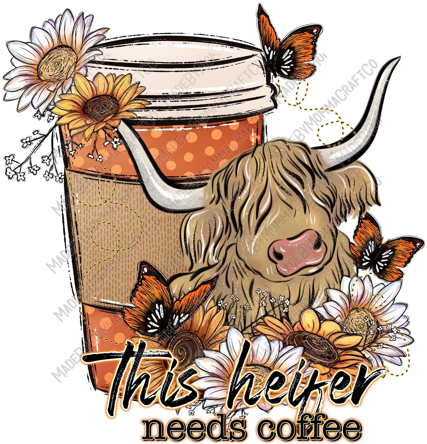 This Heifer Needs Coffee Western -Cheat Clear Waterslide™ or White Cast Sticker