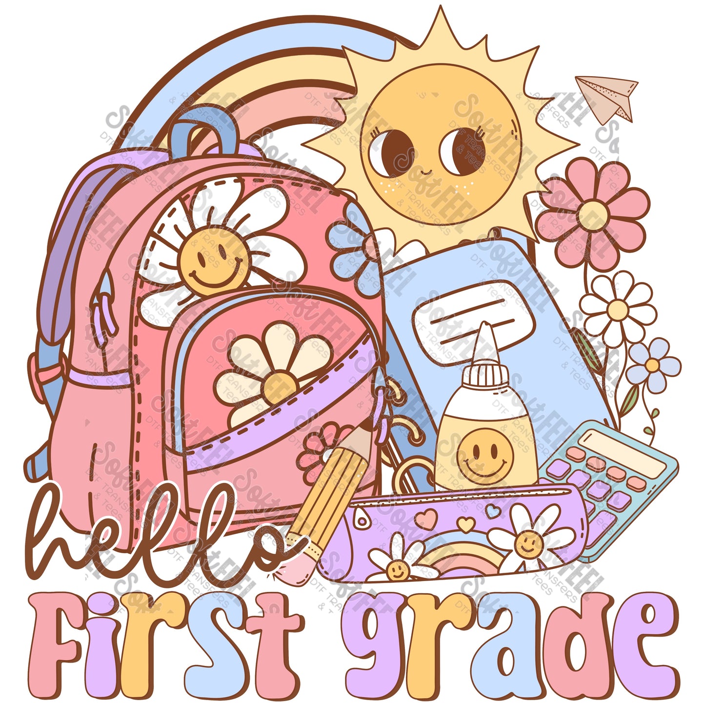 Hello First Grade - School and Teacher / Youth - Direct To Film Transfer / DTF - Heat Press Clothing Transfer