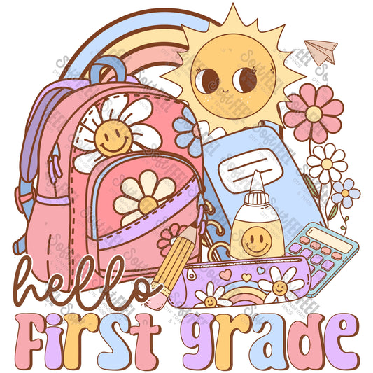 Hello First Grade - School and Teacher / Youth - Direct To Film Transfer / DTF - Heat Press Clothing Transfer