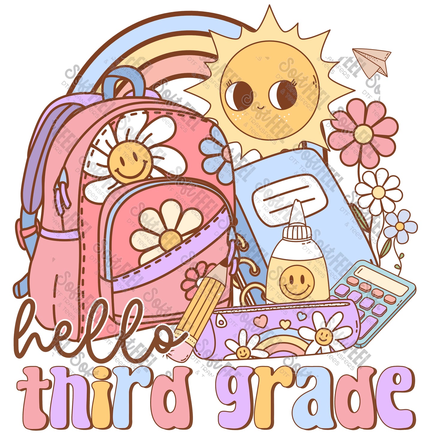 Hello Third Grade - School and Teacher / Youth - Direct To Film Transfer / DTF - Heat Press Clothing Transfer