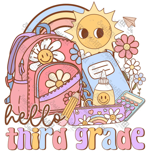 Hello Third Grade - School and Teacher / Youth - Direct To Film Transfer / DTF - Heat Press Clothing Transfer