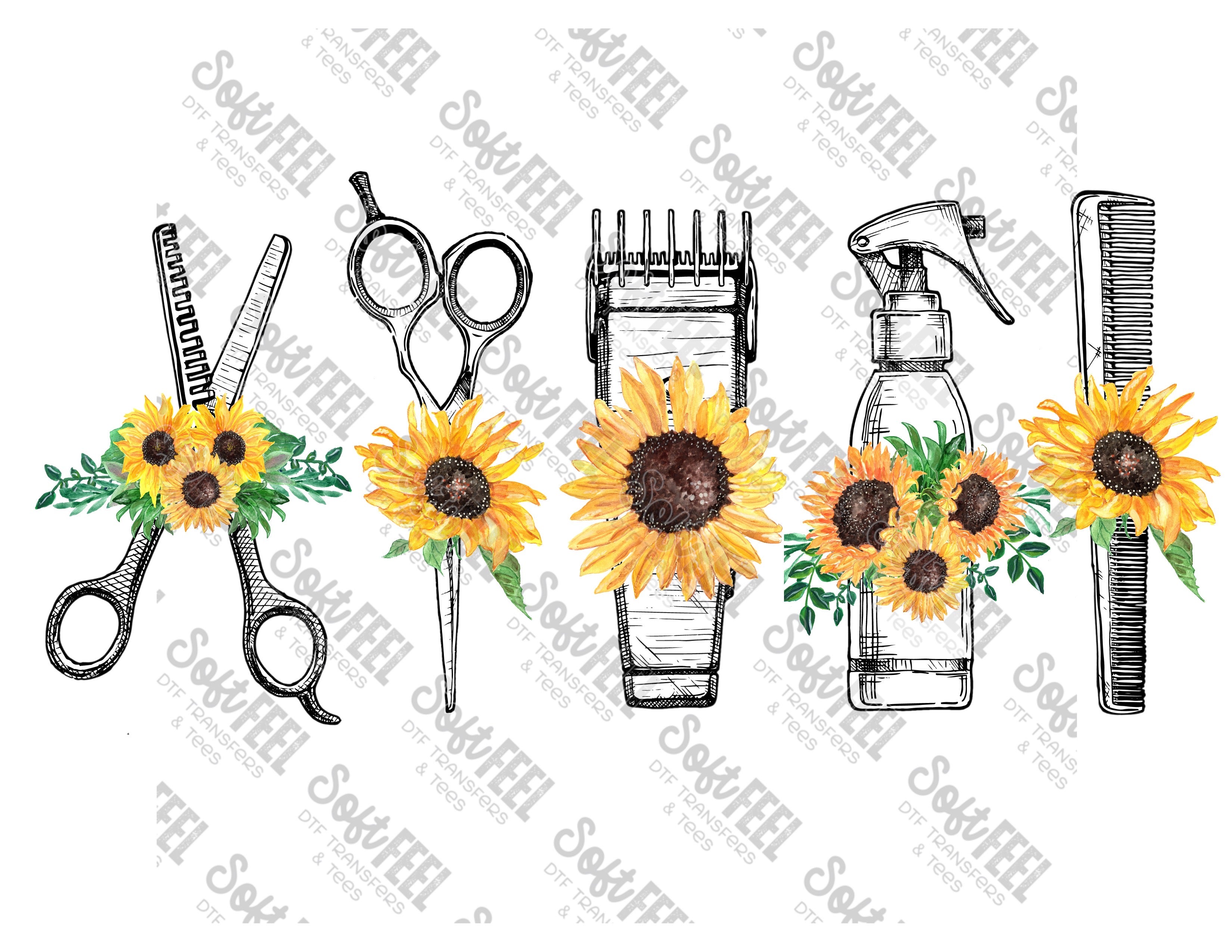 Hair Dresser Sunflowers - Occupations / Women&#39;s - Direct To Film Transfer / DTF - Heat Press Clothing Transfer