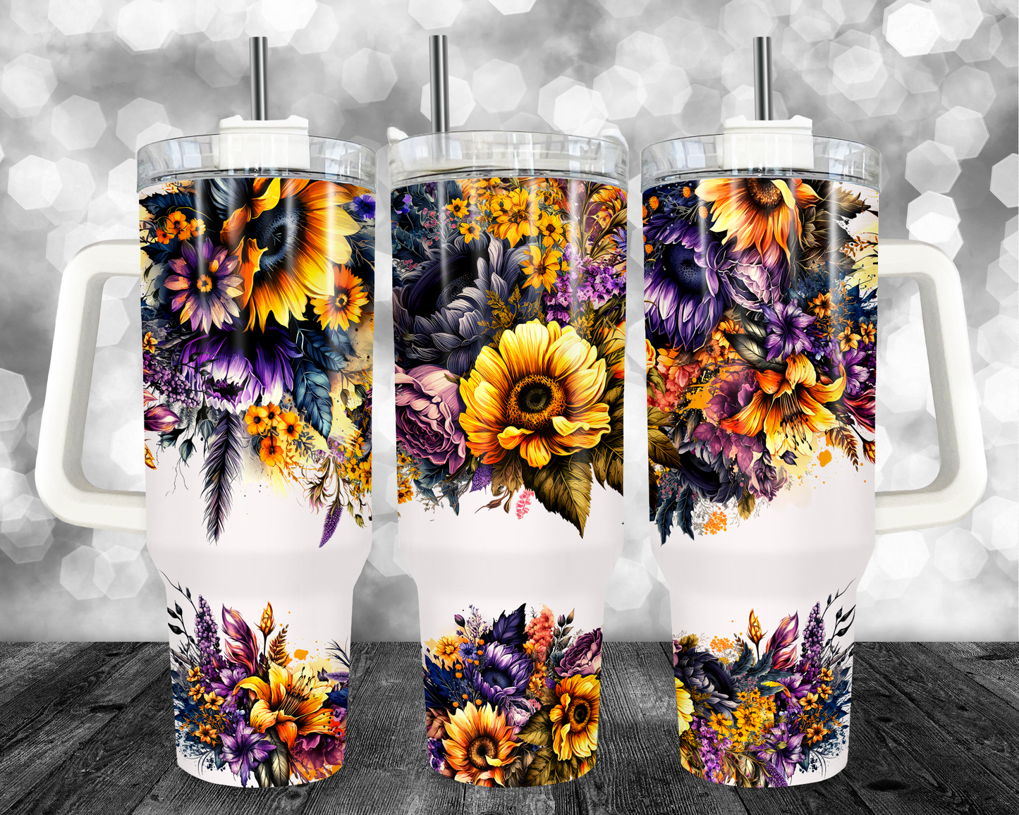 Halloween Floral 2 - 40oz Handle Tumbler - Sublimation or Waterslide Wrap