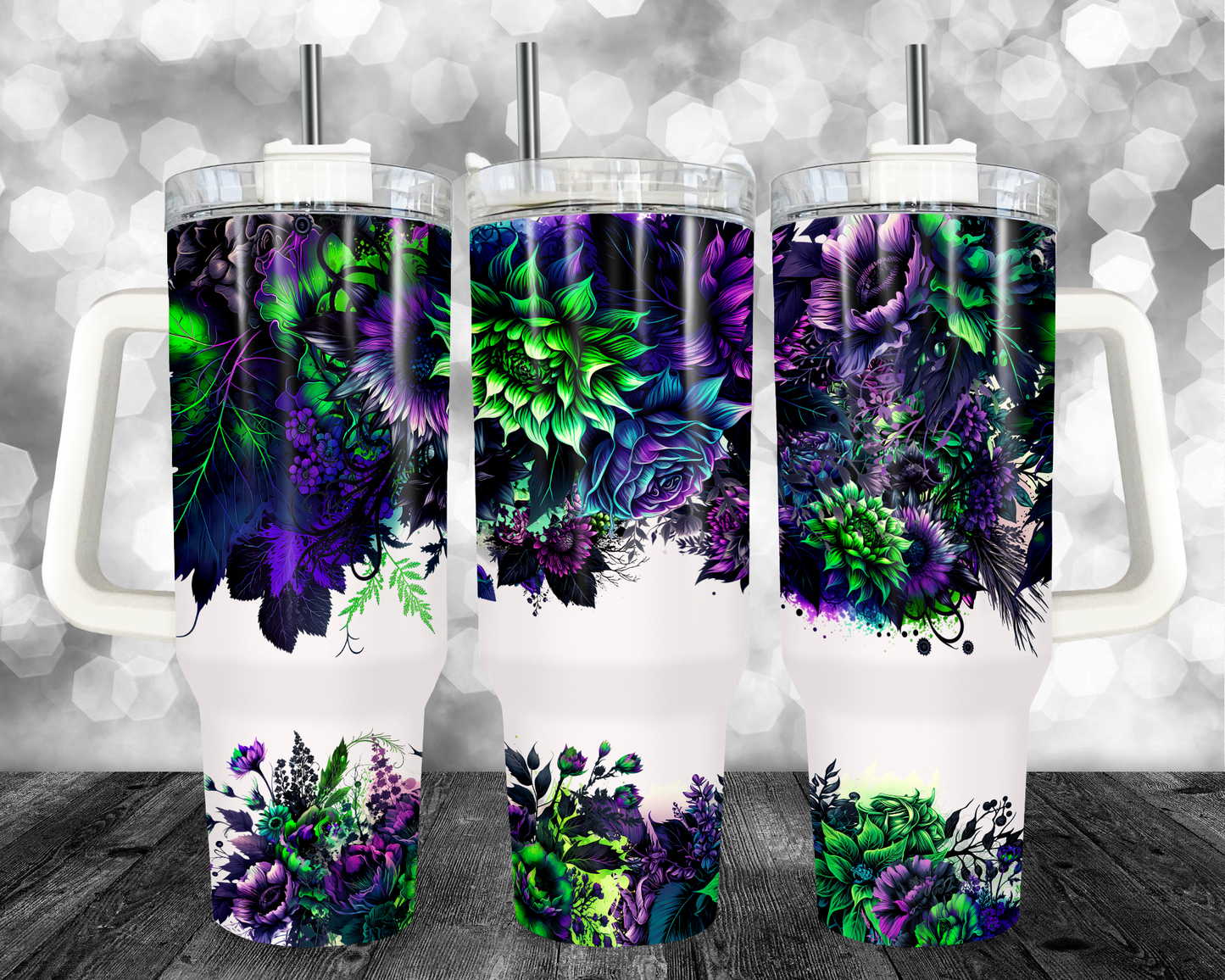 Halloween Floral - 40oz Handle Tumbler - Sublimation or Waterslide Wrap