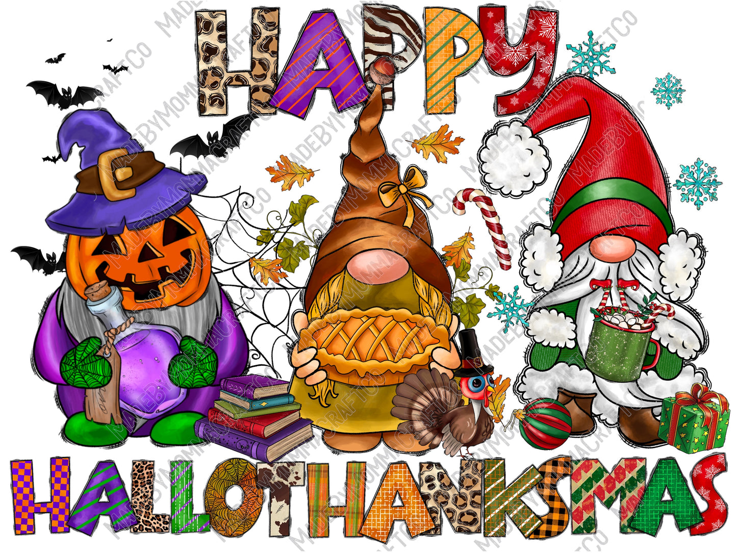 Happy HalloThanksMas - Halloween Christmas Thanksgiving - Cheat Clear Waterslide™ or White Cast Sticker