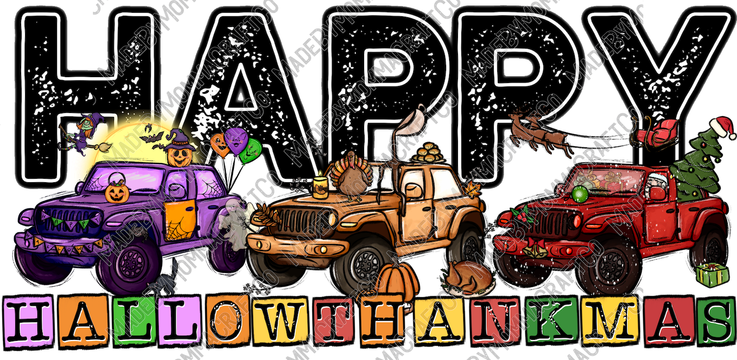 Happy Hallowthankmas Vehicles Halloween- Cheat Clear Waterslide™ or White Cast Sticker