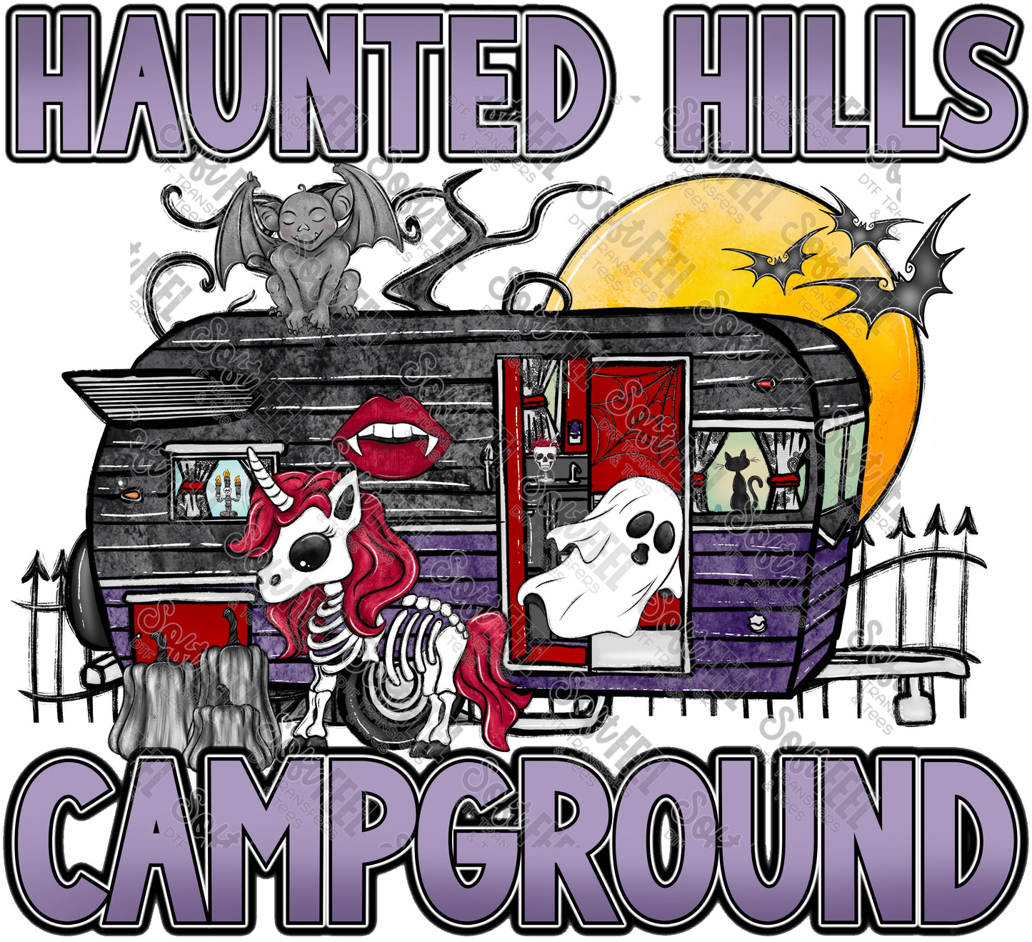 Haunted Hills Campground - Halloween - Direct To Film Transfer / DTF - Heat Press Clothing Transfer