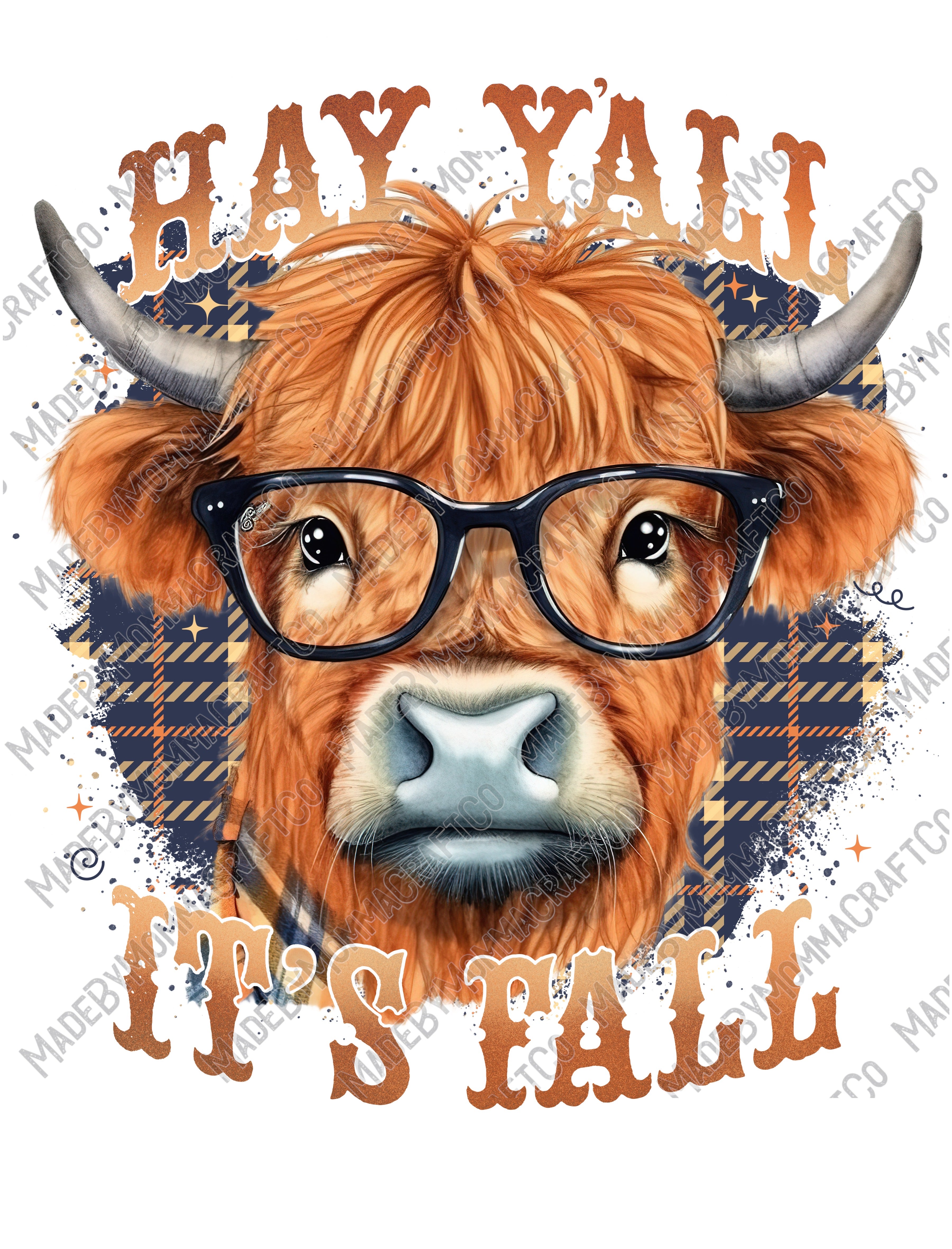 Hay Y&#39;all It&#39;s Fall Highland Cow - Cheat Clear Waterslide™ or White Cast Sticker