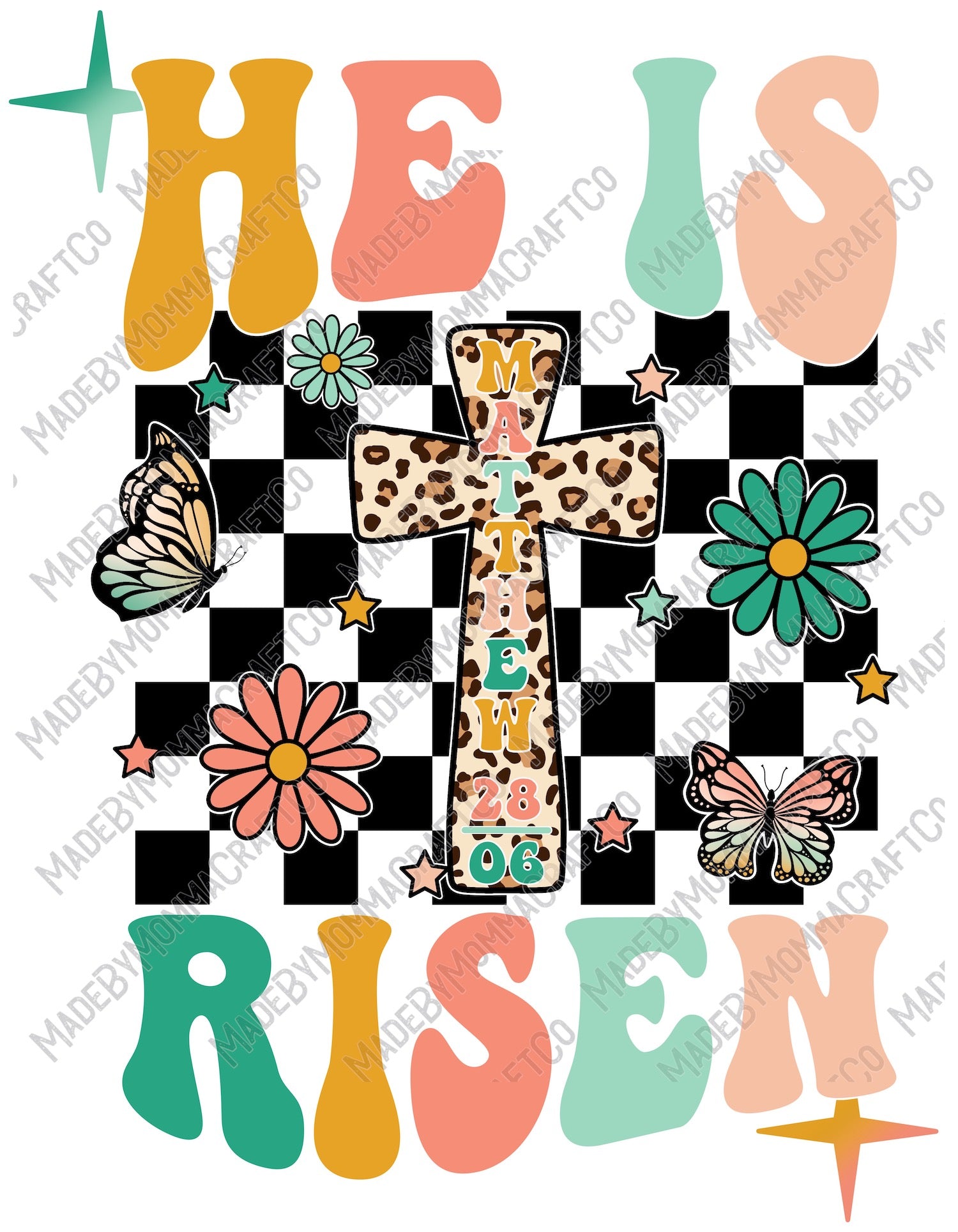 He Is Risen Cross Flower Retro - Cheat Clear Waterslide™ or White Cast Sticker