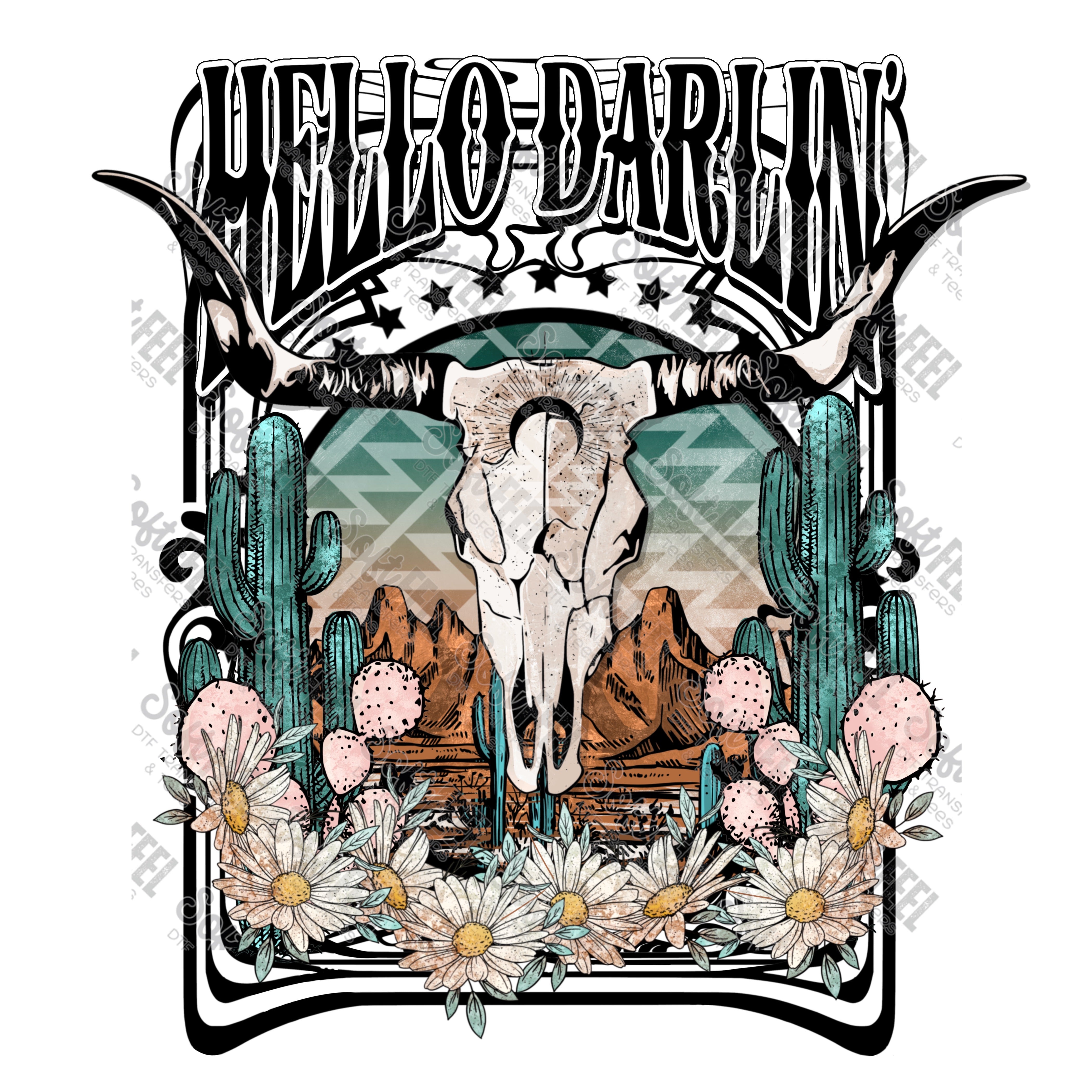 Hello Darlin - Women&#39;s / Western - Direct To Film Transfer / DTF - Heat Press Clothing Transfer