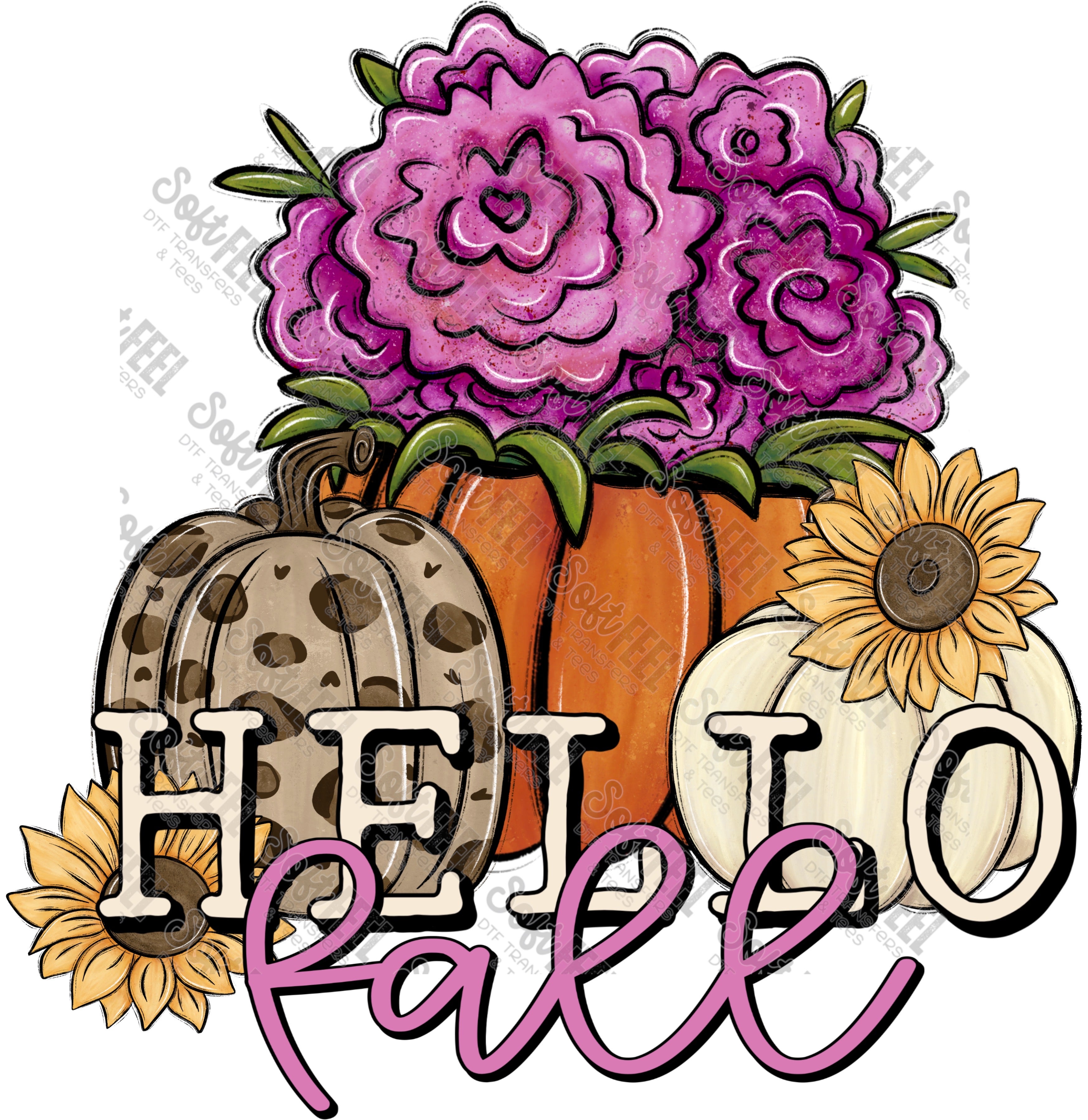 Hello Fall - Fall / Women&#39;s - Direct To Film Transfer / DTF - Heat Press Clothing Transfer