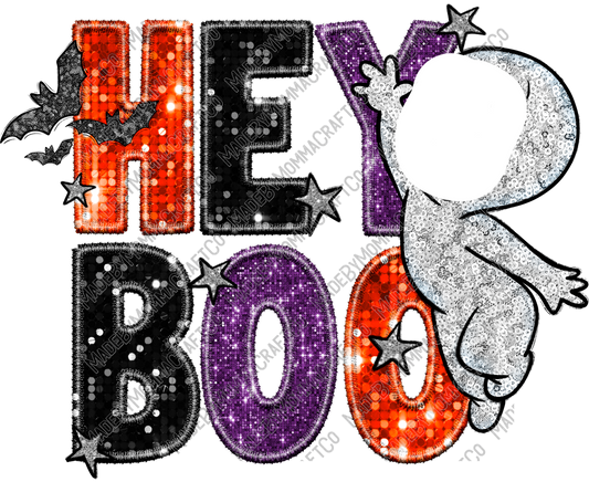 Hey Boo Ghost Faux Embroidery Sequins - Fall / Halloween- Cheat Clear Waterslide™ or Cheat Clear Sticker Decal