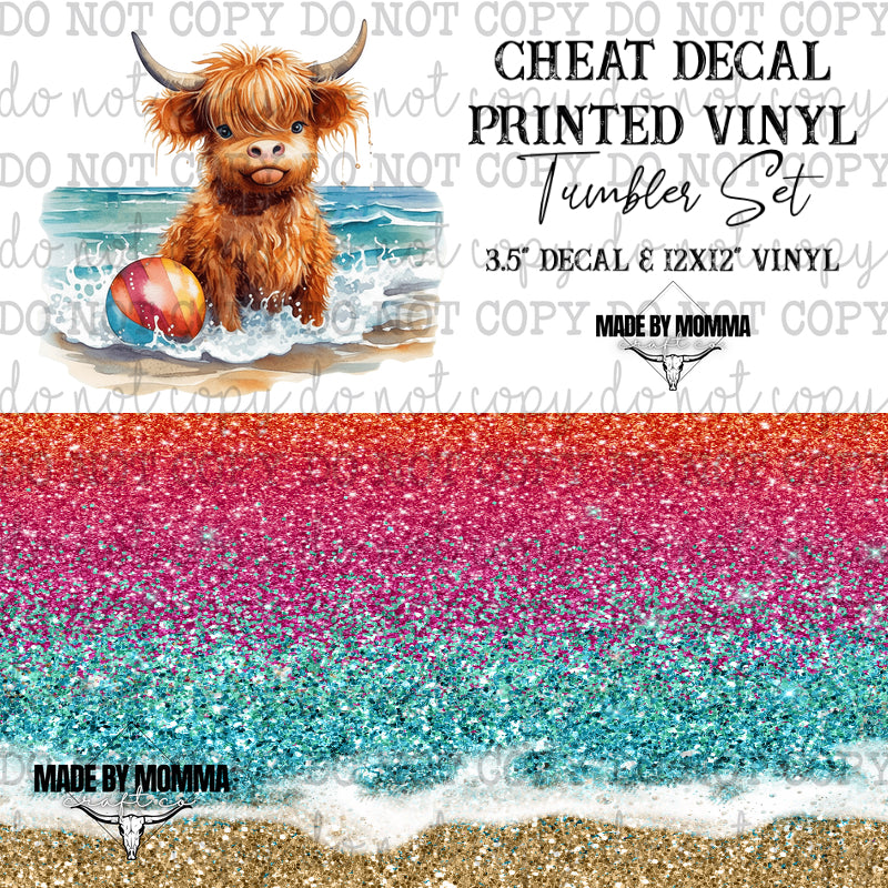 Highland Cow Beach - Vinyl & Decal Tumbler Set