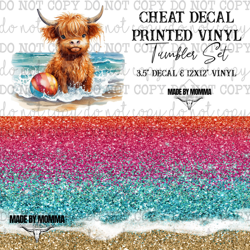 Highland Cow Beach - Vinyl &amp; Decal Tumbler Set