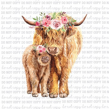 Highland Cow Calf Pair - Country Western - Cheat Clear Waterslide™ or White Cast Sticker