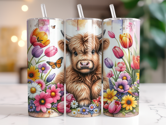 Spring Time Easter Highland Cow - Spring - Sublimation or Waterslide Wrap - 20oz and 30oz