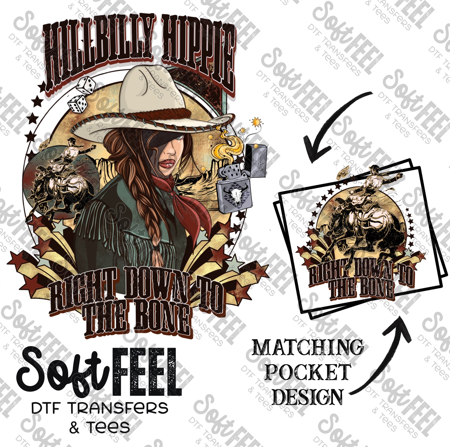 Hillbilly Hippie - Hippie / Women's / Western - Direct To Film Transfer / DTF - Heat Press Clothing Transfer