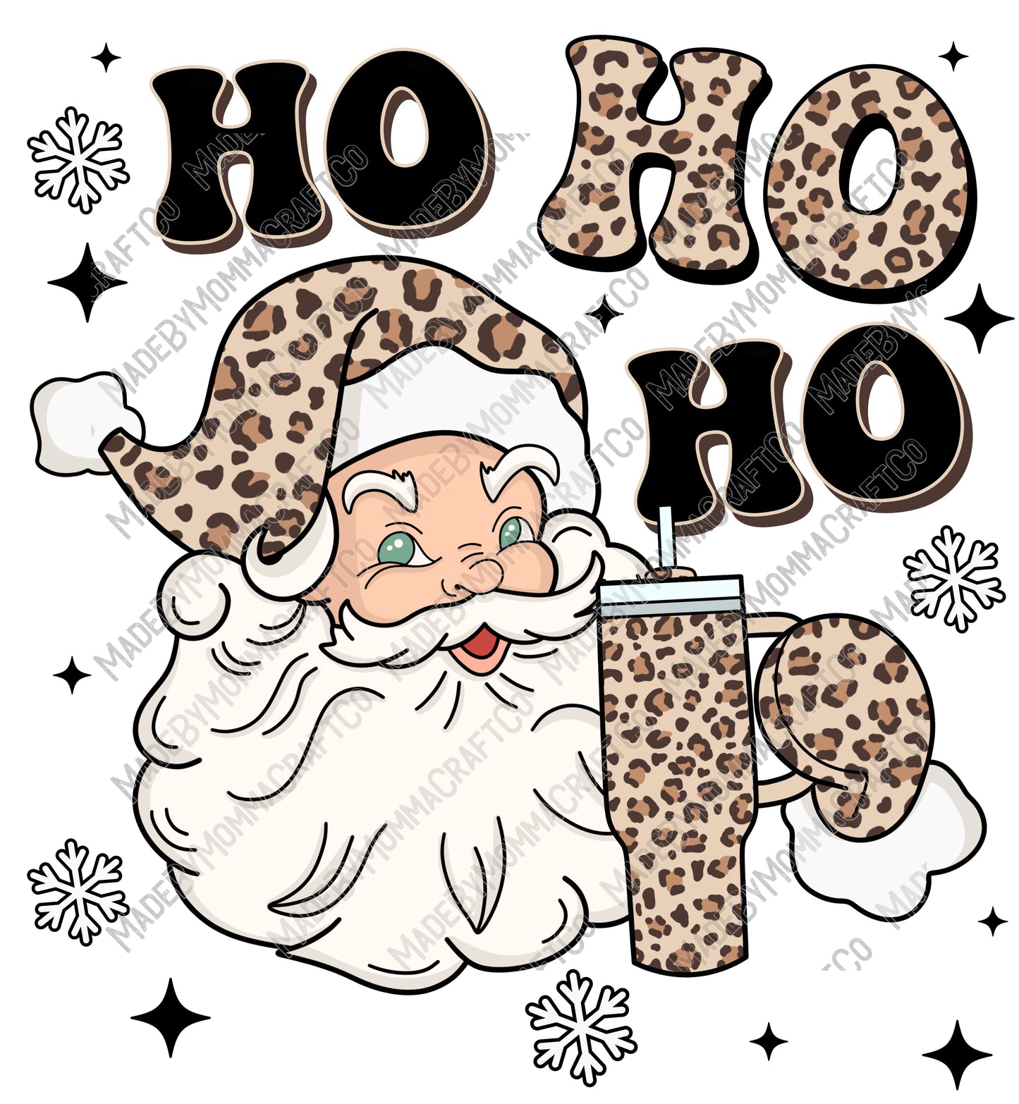 Ho Ho Ho Big Cup Leopard - Christmas - Cheat Clear Waterslide™ or White Cast Sticker