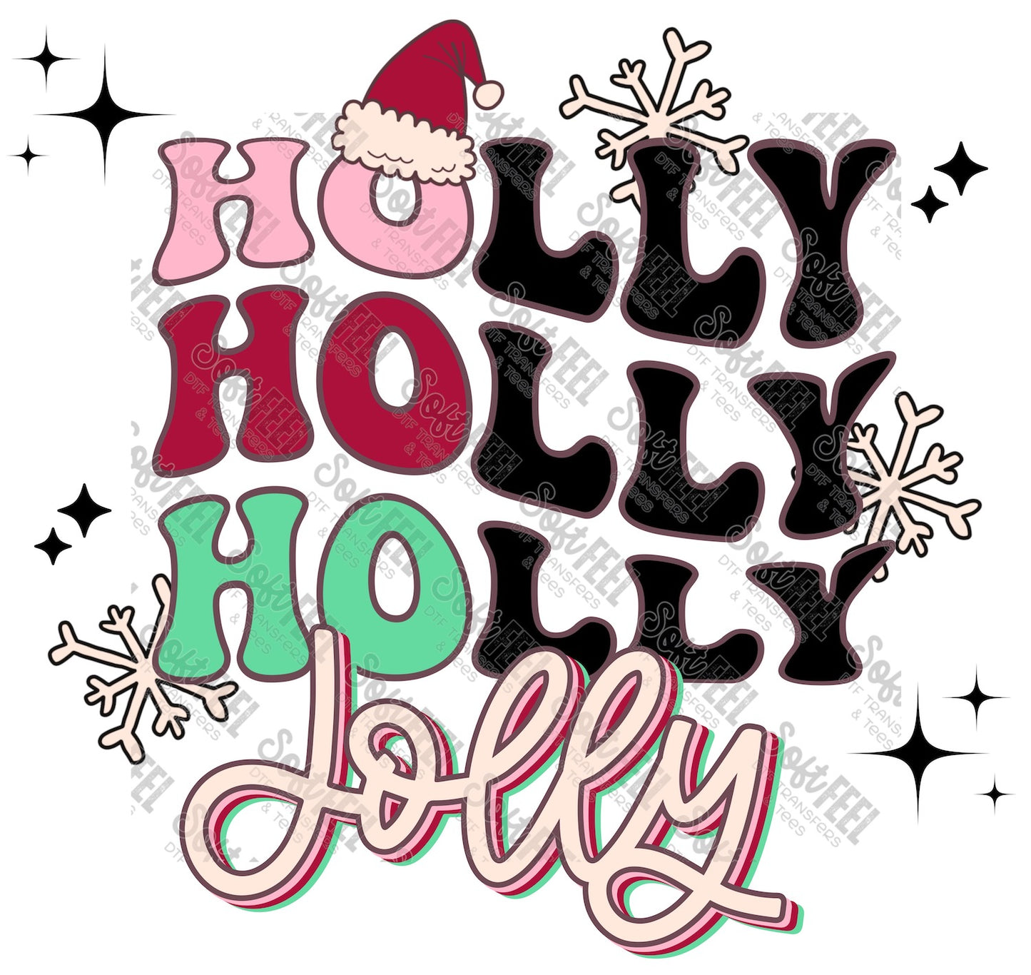 Ho Ho Ho Jolly - Christmas / Women's / Retro - Direct To Film Transfer / DTF - Heat Press Clothing Transfer