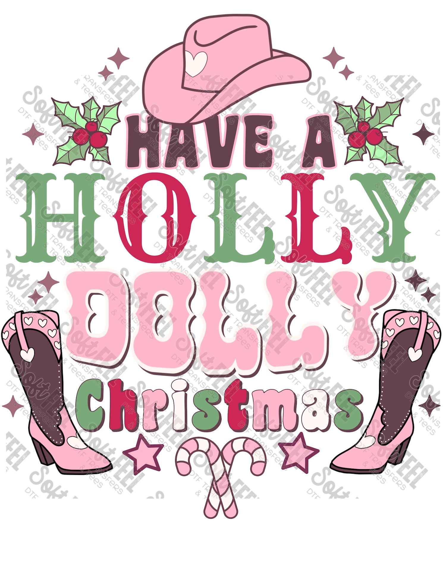 Holly Dolly - Christmas / Retro /  Women&#39;s / Country Western - Direct To Film Transfer / DTF - Heat Press Clothing Transfer