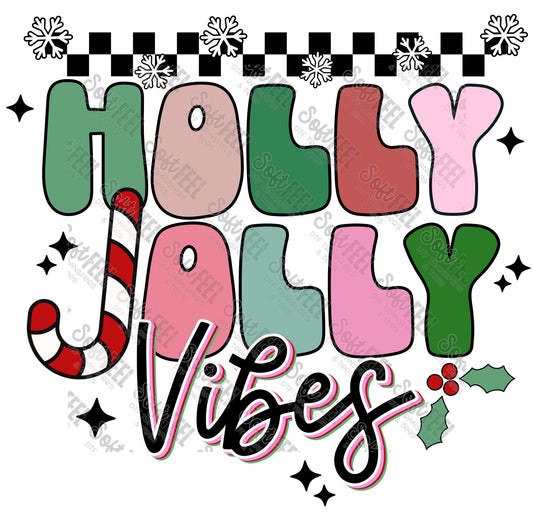 Holly Jolly Vibes - Christmas / Retro /  Women's / Youth - Direct To Film Transfer / DTF - Heat Press Clothing Transfer