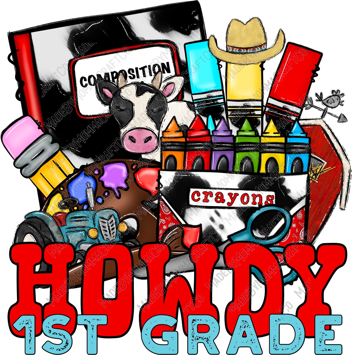 Howdy 1st Grade - Back to School - Cheat Clear Waterslide™ or White Cast Sticker