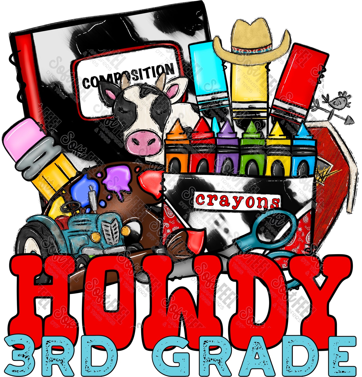 Howdy 3rd Grade Back to School - Youth / School and Teacher- Direct To Film Transfer / DTF - Heat Press Clothing Transfer