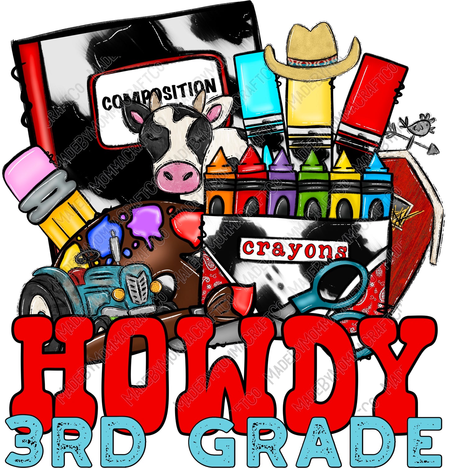 Howdy 3rd Grade - Back to School - Cheat Clear Waterslide™ or White Cast Sticker