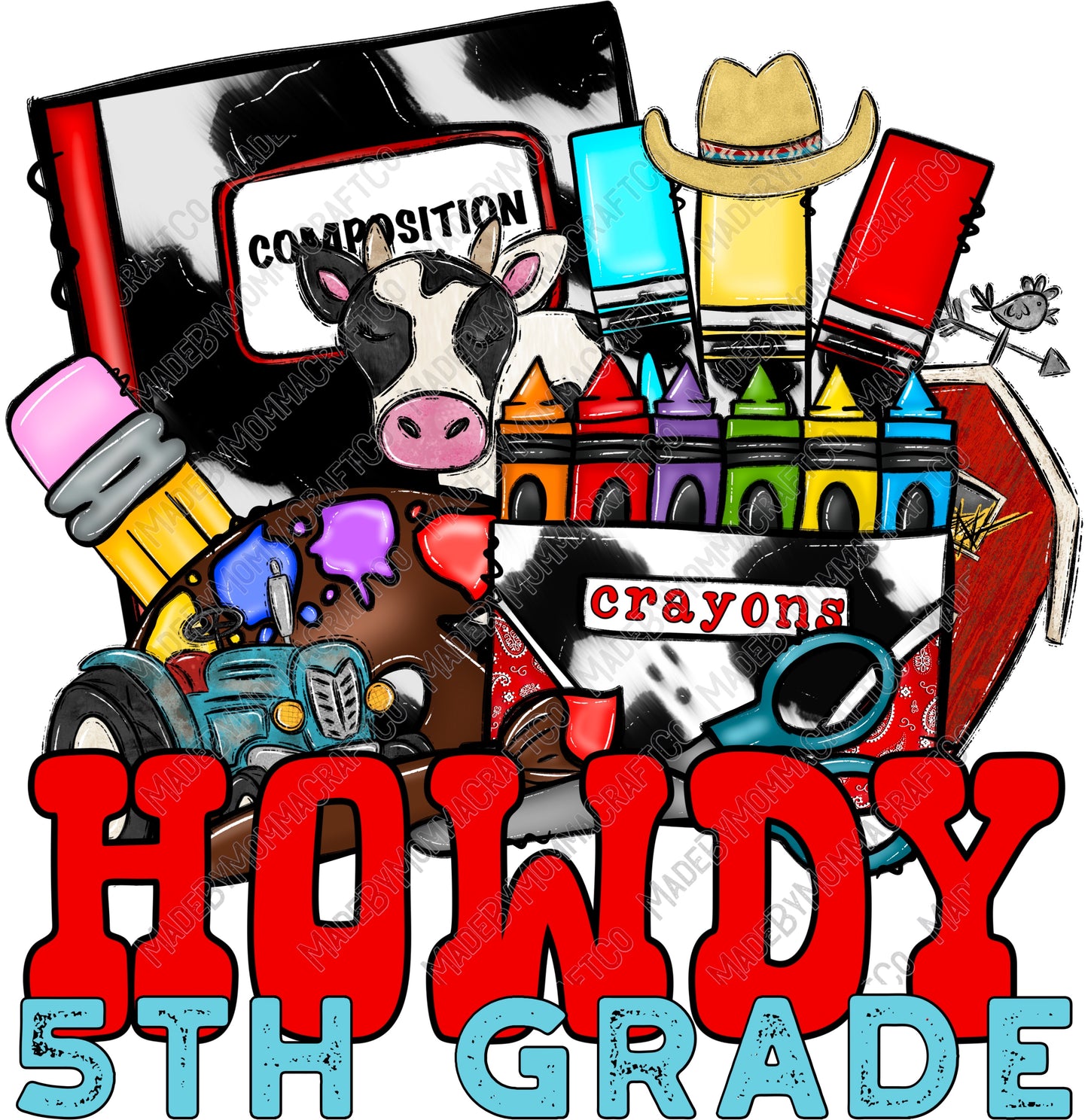 Howdy 5th Grade- Back to School - Cheat Clear Waterslide™ or White Cast Sticker