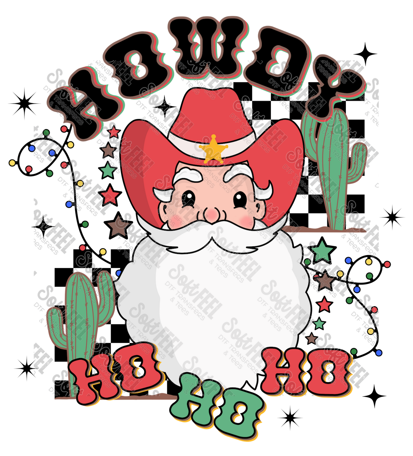 Howdy Ho Ho Ho Santa - Retro / Women's / Youth / Christmas / Western  - Direct To Film Transfer / DTF - Heat Press Clothing Transfer