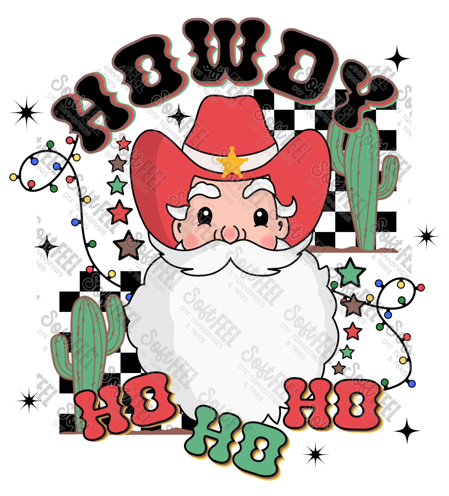 Howdy Ho Ho Ho Santa - Retro / Women&#39;s / Youth / Christmas / Western  - Direct To Film Transfer / DTF - Heat Press Clothing Transfer